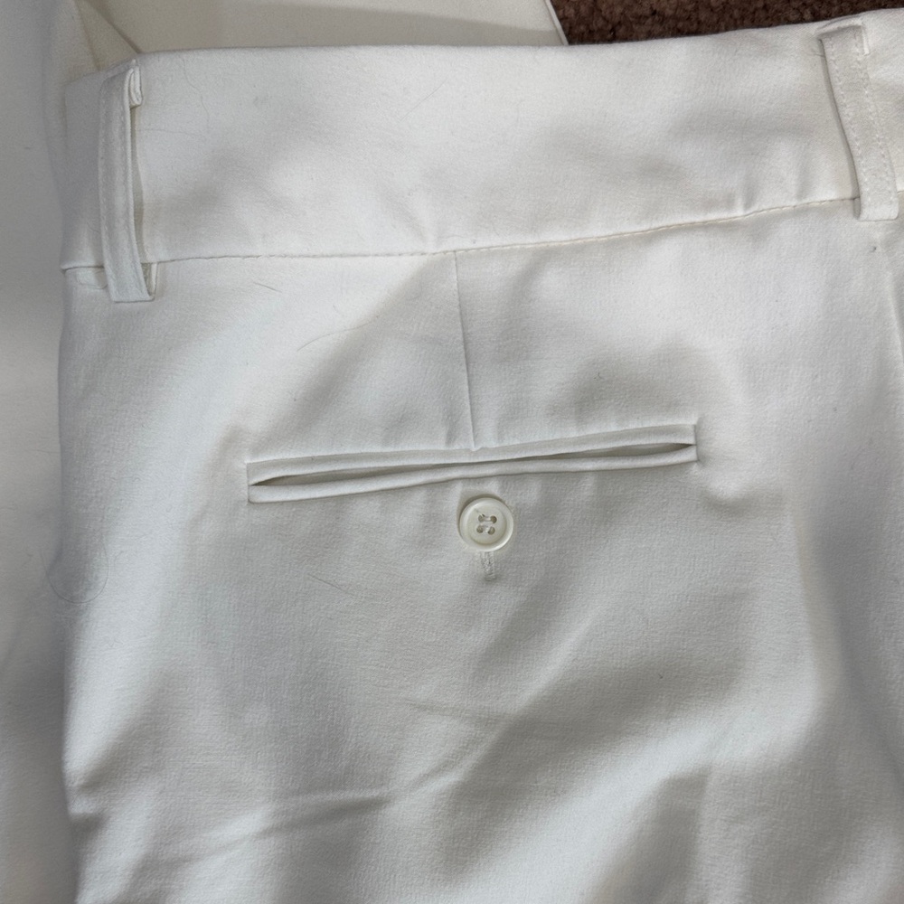 EUC New York & Company Cream Wide Leg Dress Trousers Faux Cuffs Belt Loops - Picture 3 of 10